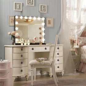 Ratsamee vanity mirror with three color light settings for day to night makeup