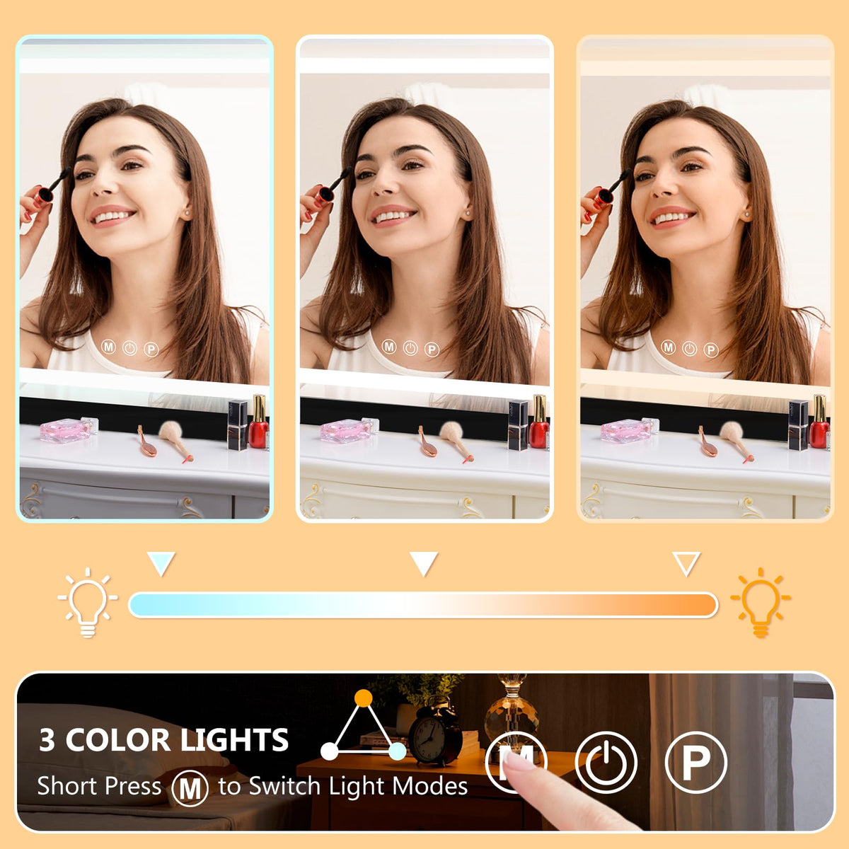 Ratsamee vanity mirror with 3-color temperature for versatile makeup settings.
