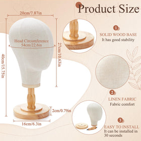 RattanView linen mannequin head 23 inch for realistic wig styling.