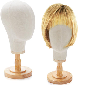 RattanView two-pack wig head display with wooden base for stable wig showcases.