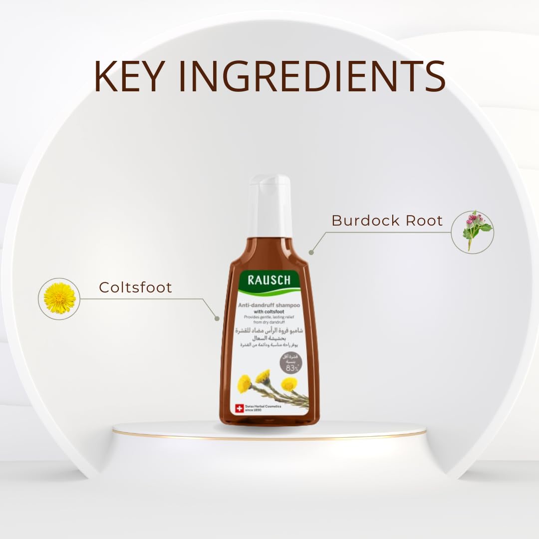 RAUSCH Coltsfoot Anti-Dandruff Shampoo application on wet hair illustrates gentle cleansing.