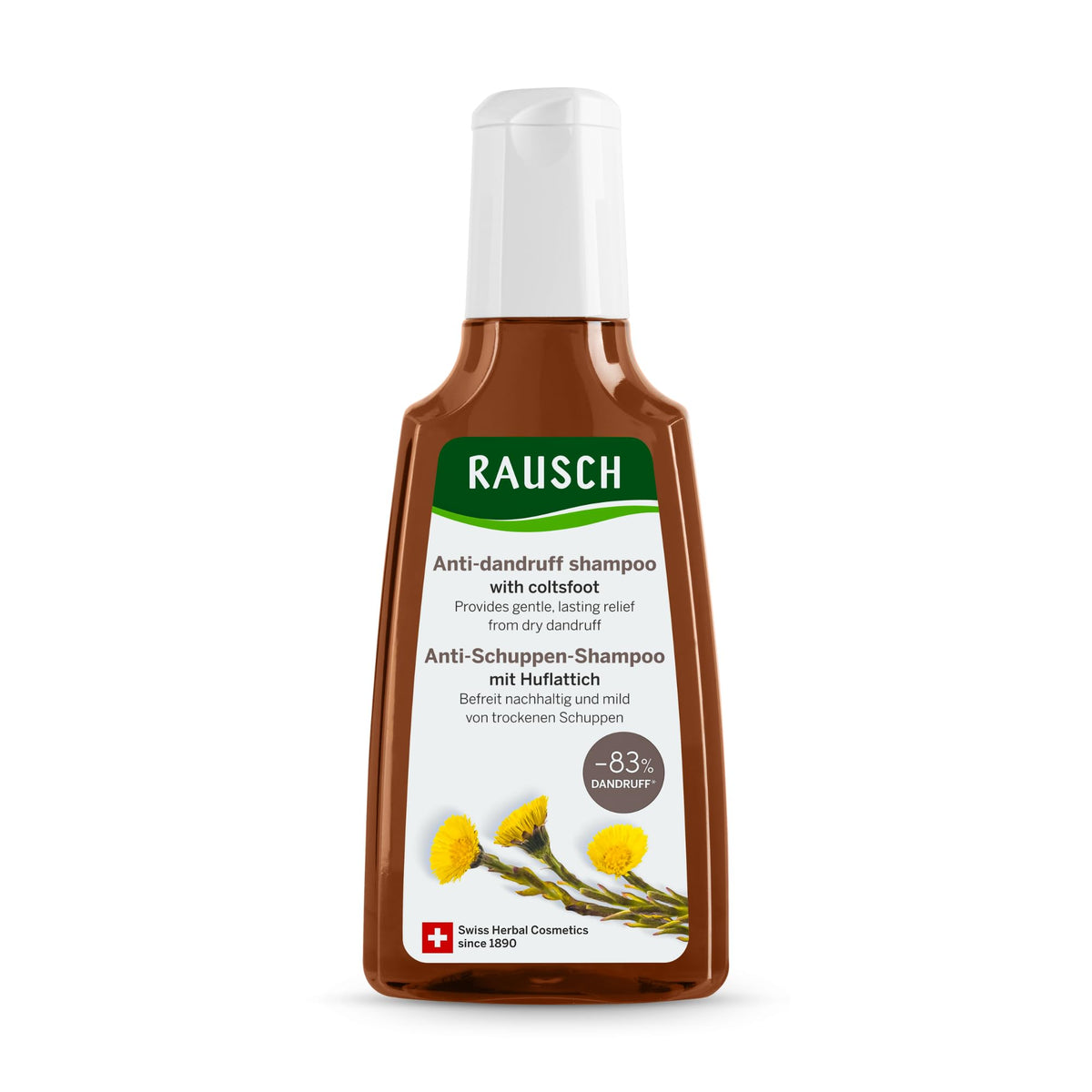 RAUSCH Coltsfoot Anti-Dandruff Shampoo bottle front view for gentle scalp care.