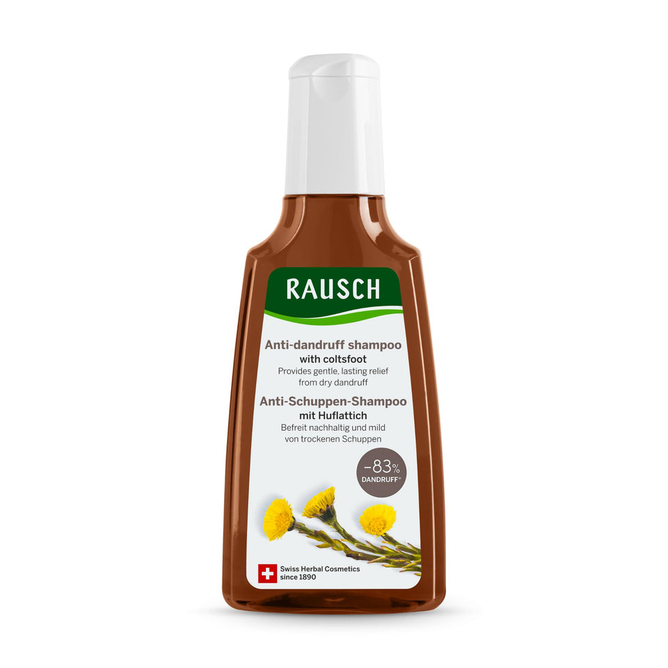 RAUSCH Coltsfoot Anti-Dandruff Shampoo bottle front view for gentle scalp care.