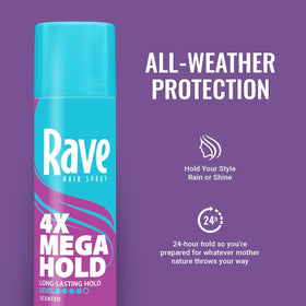 Rave 4X mist applying hair adds volume with light, natural shine.