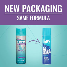 Rave 5X Mega Freeze spray on hair from the nozzle for quick setting