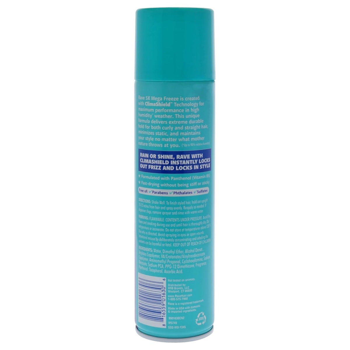 Four-pack display of Rave 5X Mega Freeze unscented hairspray