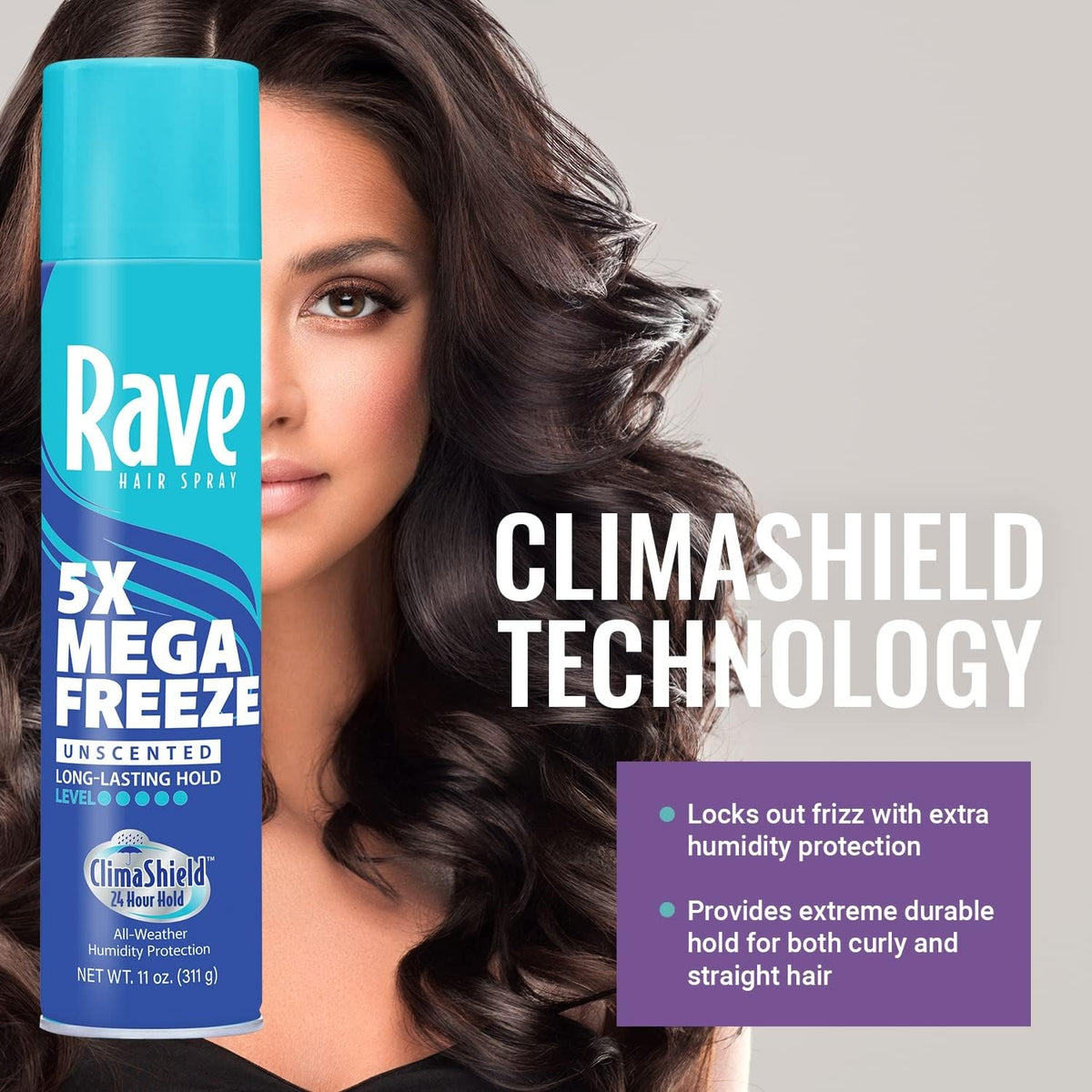 Rave 5X Mega Freeze demonstrates humidity protection for frizz control