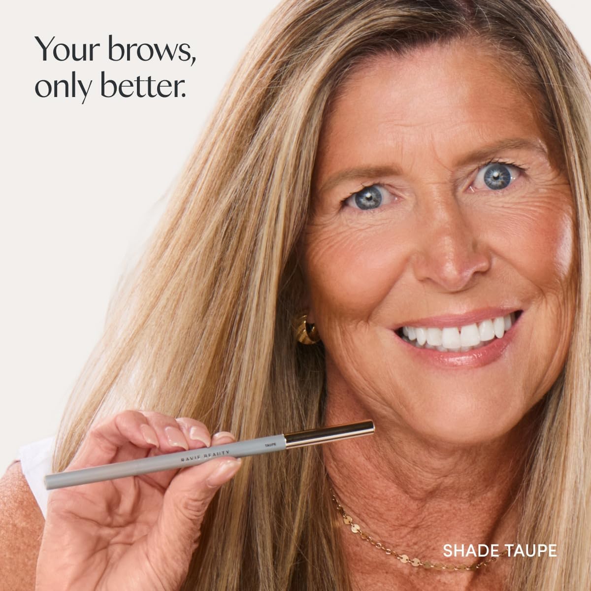 Ravie Beauty Easy Everyday Brow Pencil wear-test demonstrates smudge-proof performance.