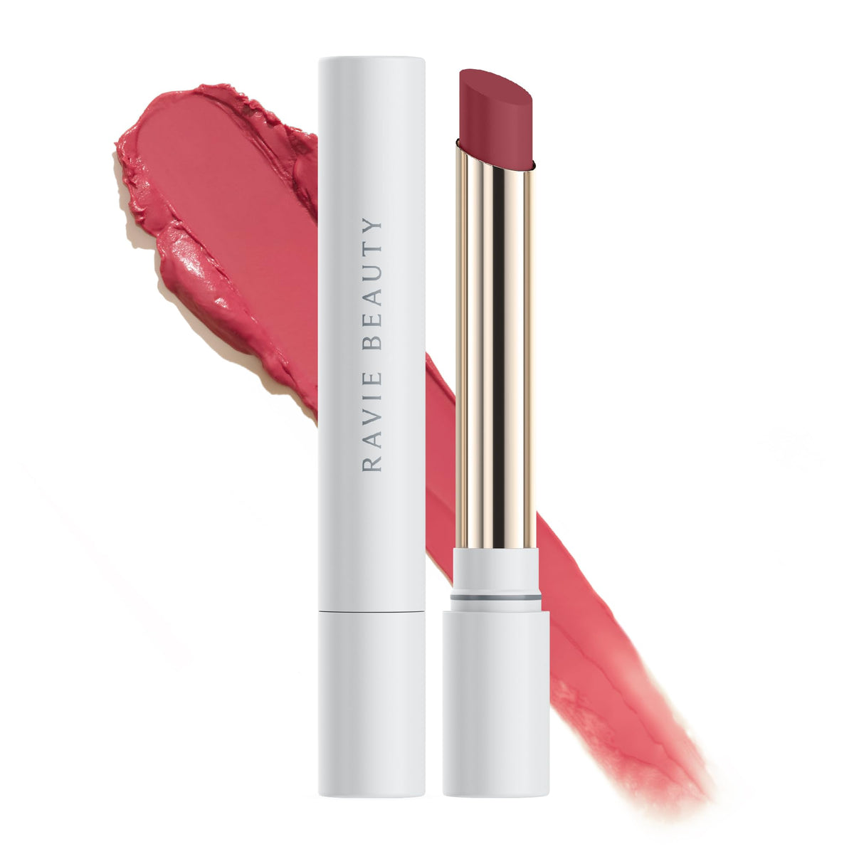 Ravie Beauty Effortless Lips Dahlia lip swatch showing sheer, buildable color.