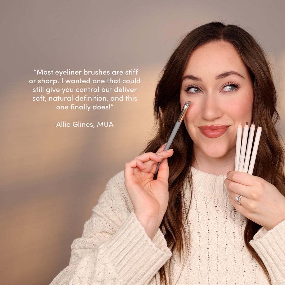 Compact Ravie Beauty brush suitable for gel, pencil, and powder formulas