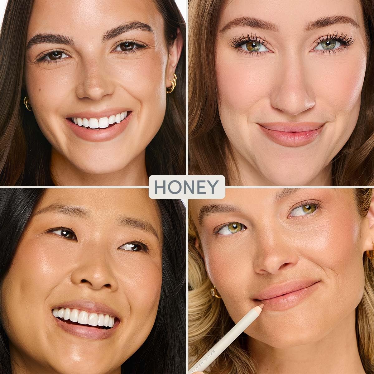 Ravie Beauty Soft Definition Lip Liner Honey swatch on lips highlighting warm tone.