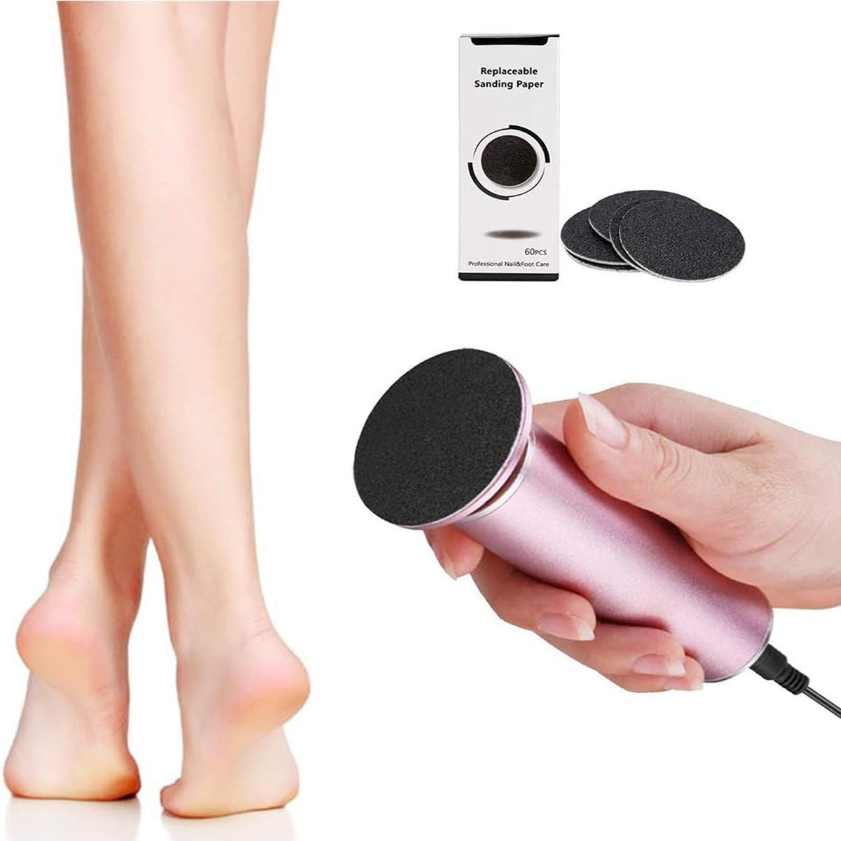Ravifun Electric Foot File smoothing heels and rough skin for smoother feet.