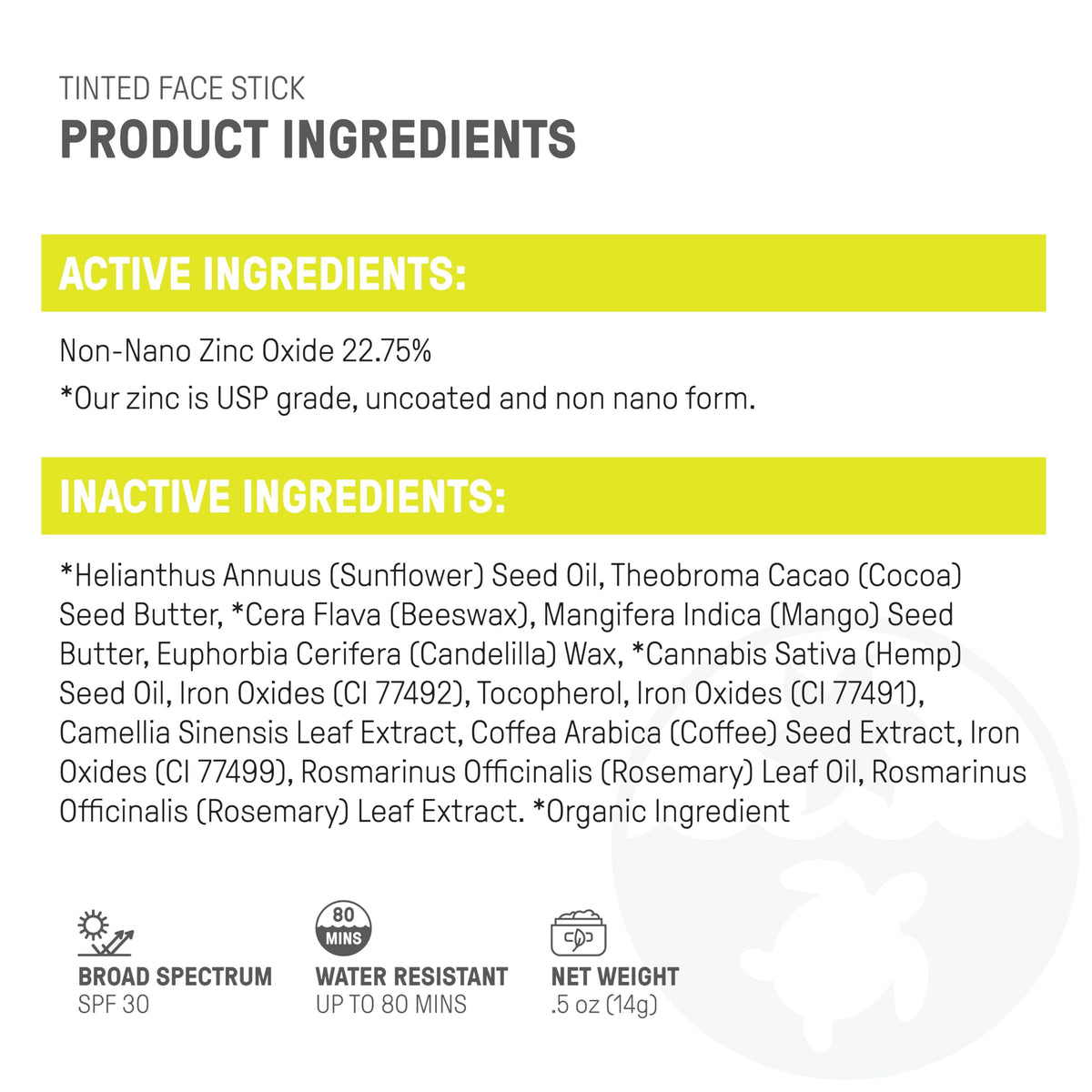 Raw Elements Bronze tint with water-resistance icon indicates lasting protection