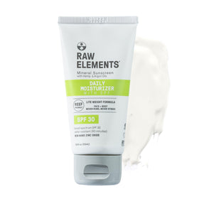 Raw Elements Daily Moisturizer SPF 30 tube front showing reef-safe protection.