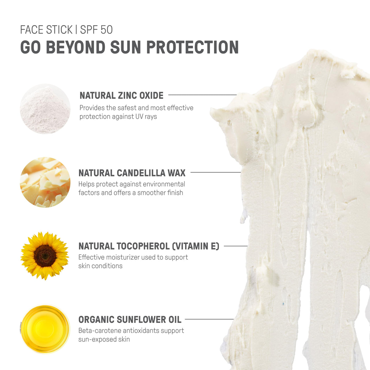 Raw Elements Face Stick SPF 50 offers a smooth non-stinging application