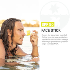 Raw Elements Face Stick SPF 50 reef-safe formula protects skin without harming marine life