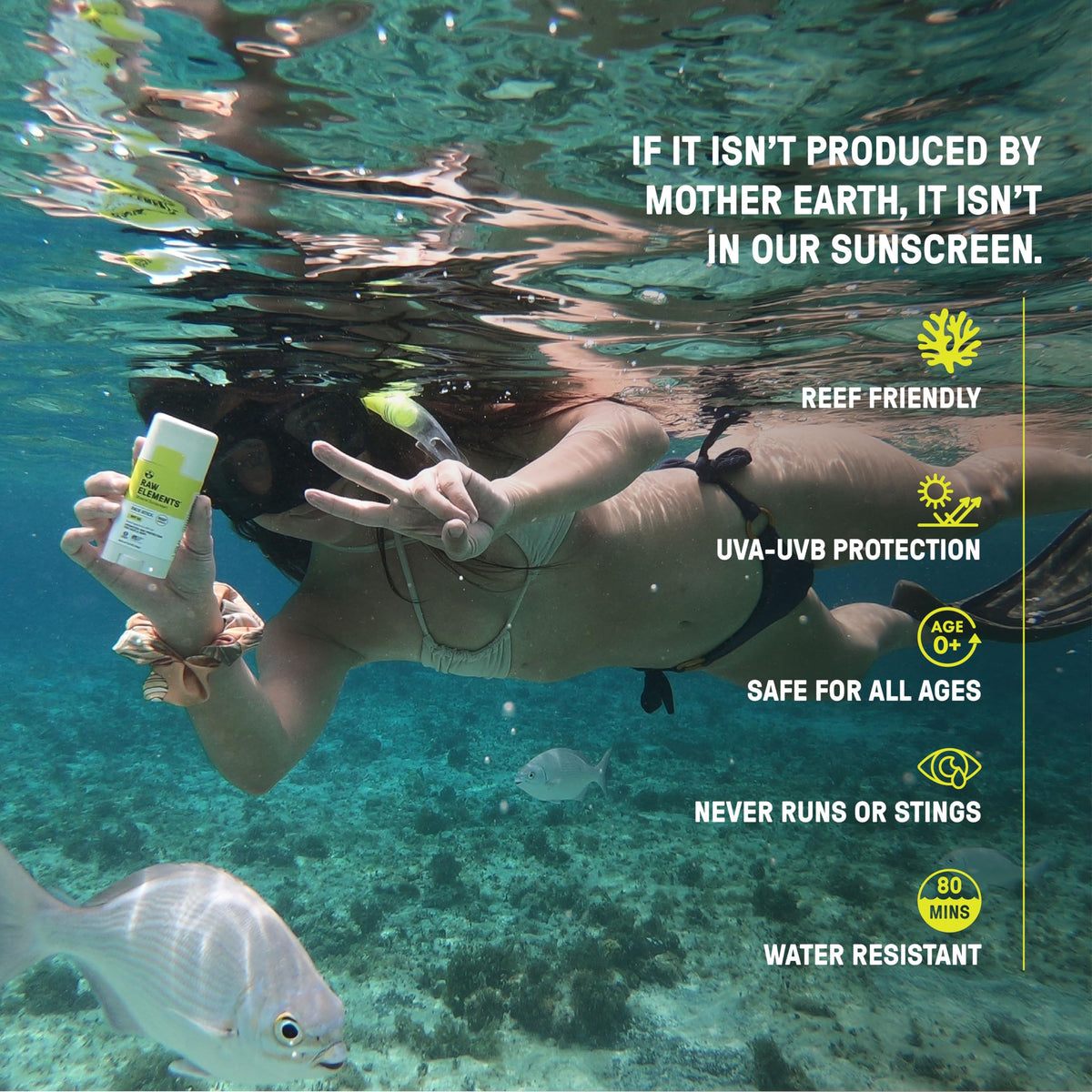 Raw Elements Face Stick SPF 50 demonstrates water resistance during outdoor activities
