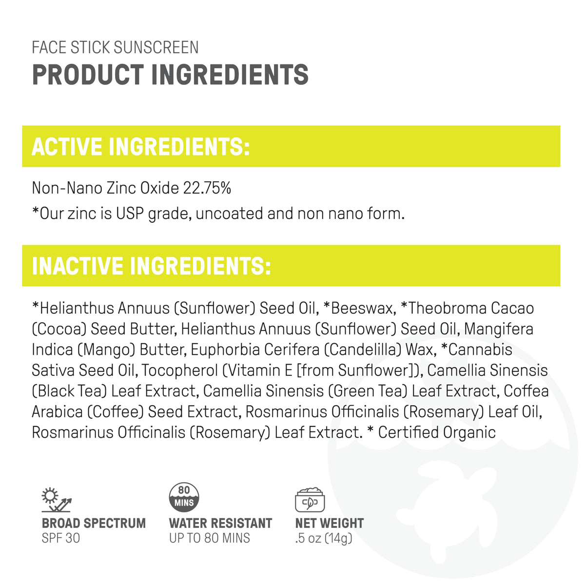 Organic mineral formula in Raw Elements face sunscreen stick