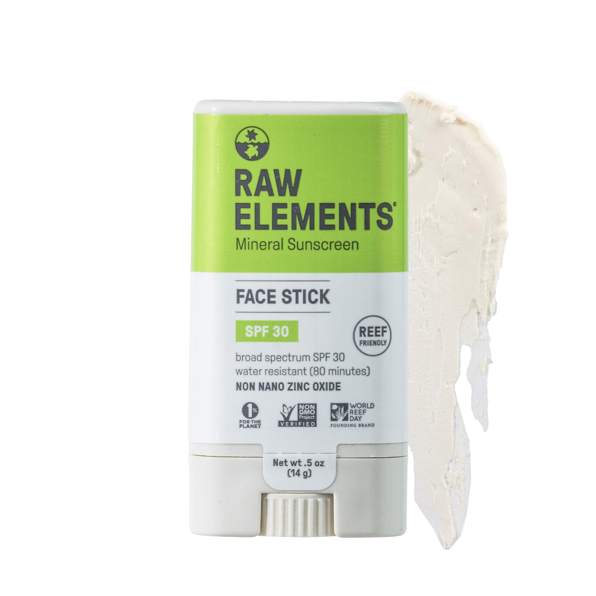 Raw Elements face sunscreen stick packaging shows compact travel-friendly design for on-the-go protection