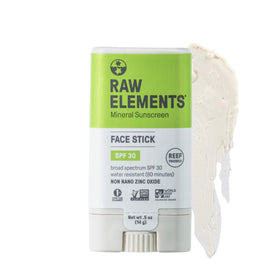 Raw Elements face sunscreen stick packaging shows compact travel-friendly design for on-the-go protection