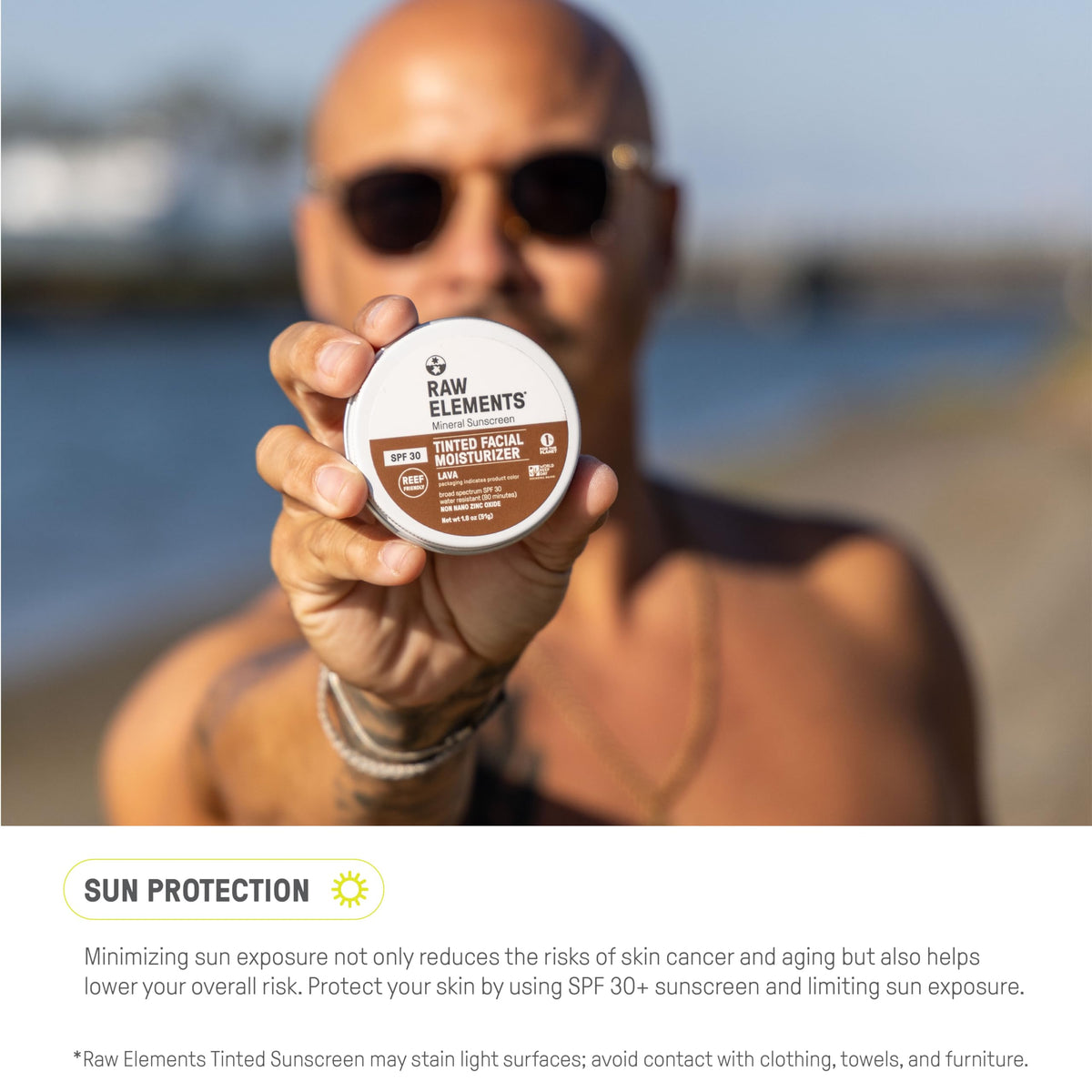 Raw Elements water-resistant sunscreen in action during outdoor activities