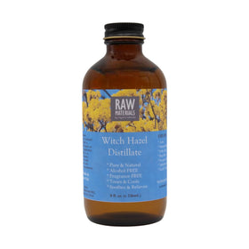 RAW MATERIALS Witch Hazel Distillate in an 8oz amber bottle for gentle skincare