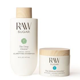 RAW SUGAR Deep Cleanse Shampoo bottle pouring for clarifying cleanse