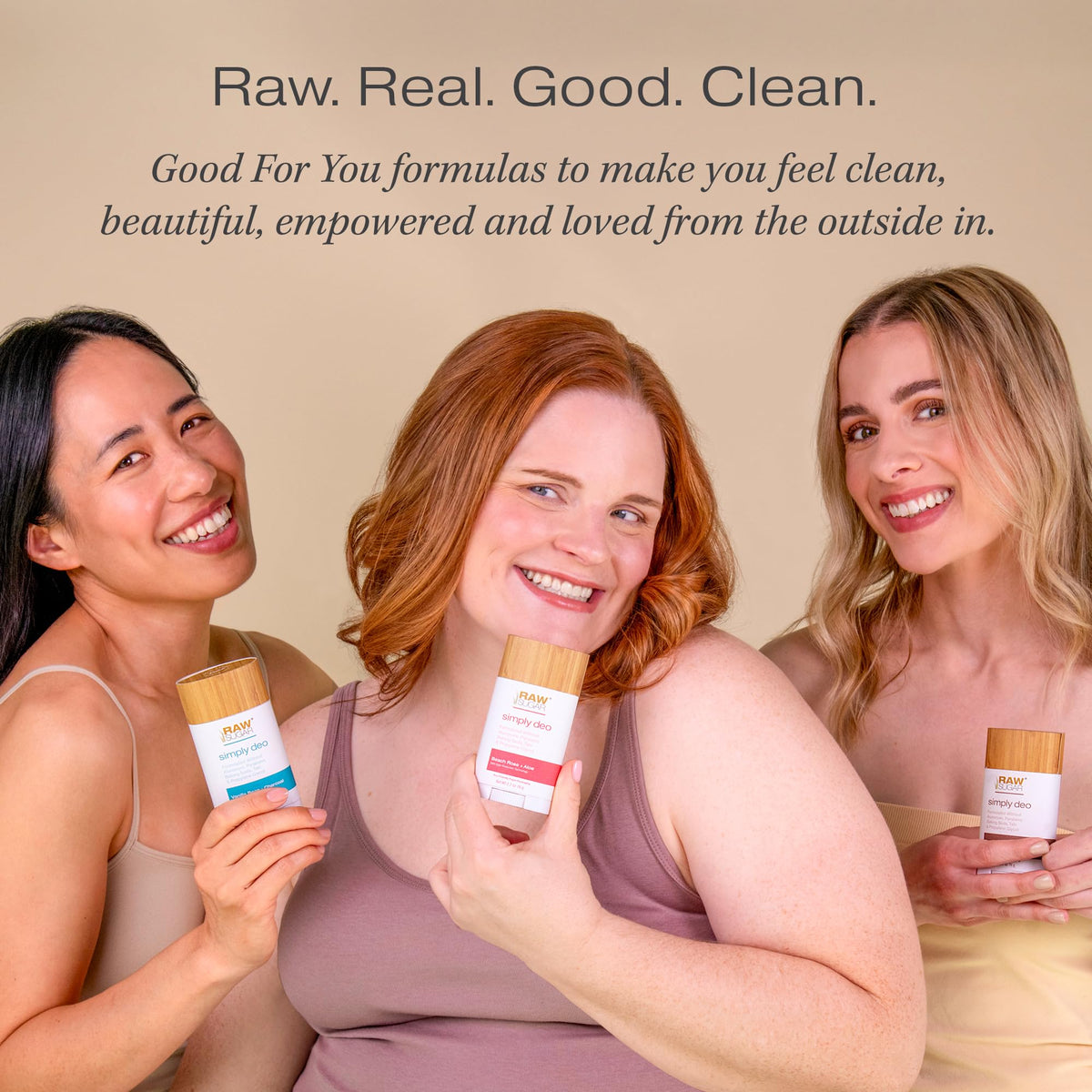 Three RAW SUGAR Simply Deo sticks lined up for daily rotation