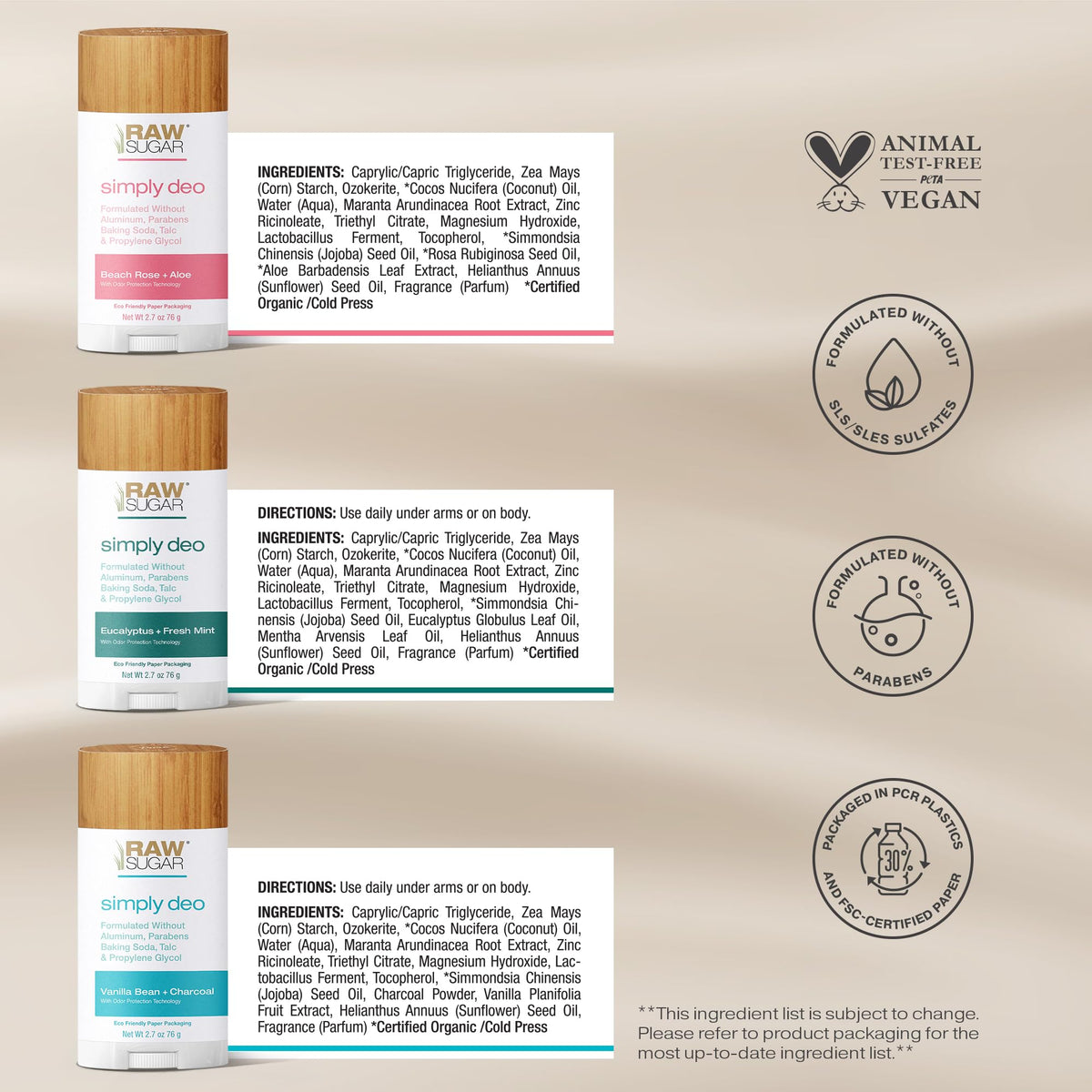 RAW SUGAR deodorant being applied on underarm during routine
