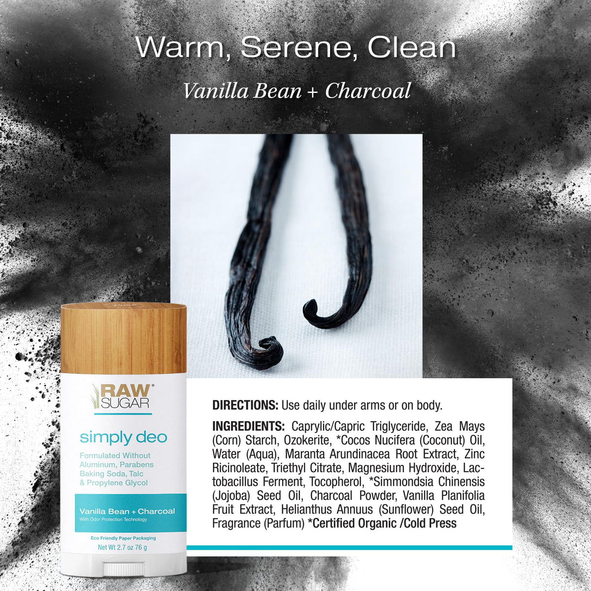 RAW SUGAR Deodorant Stick Smooth glide with magnesium and arrowroot