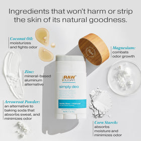 RAW SUGAR Deodorant Stick Vanilla Bean Charcoal Scent provides long-lasting fragrance