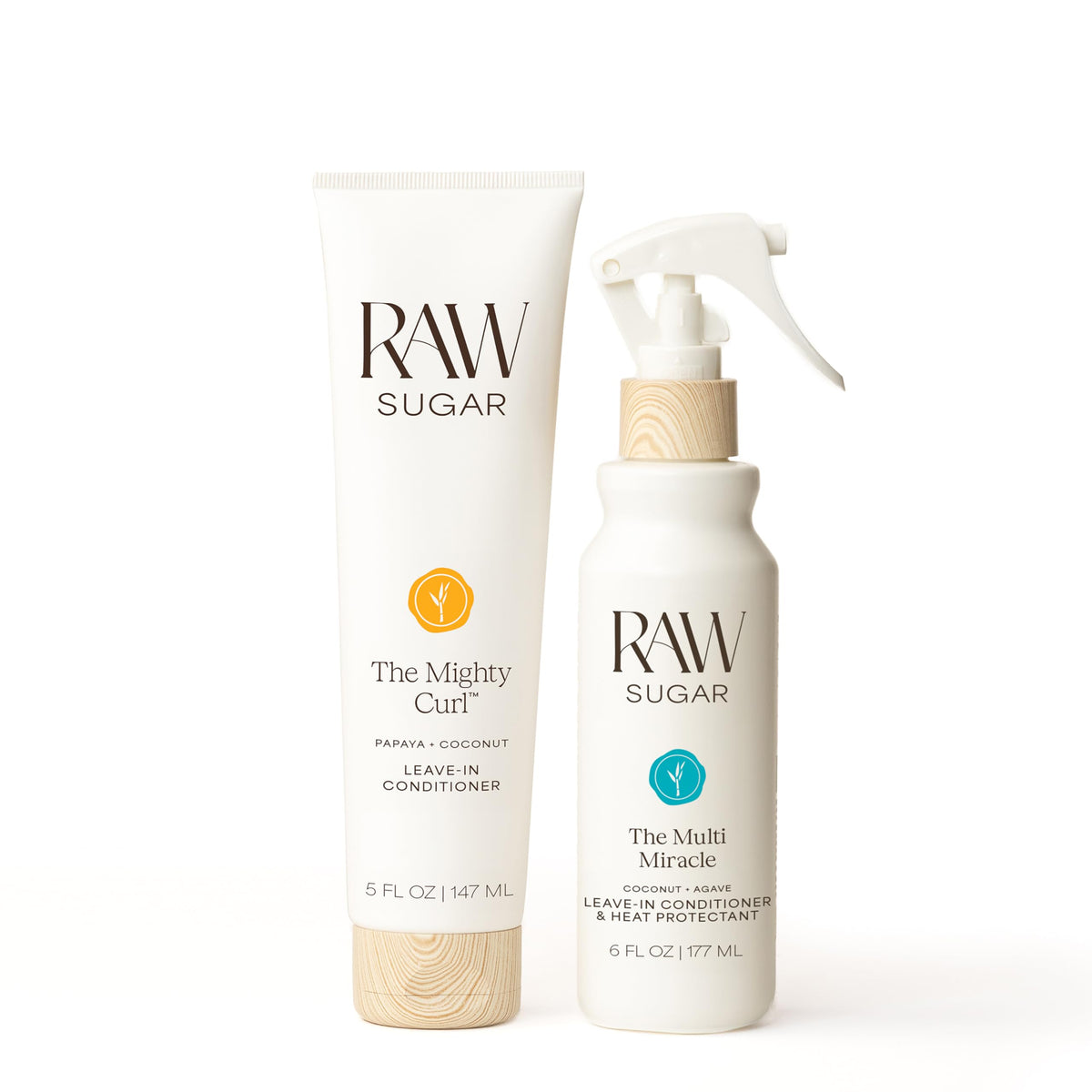 RAW SUGAR The Multi Miracle Leave-In Conditioner bottle for lightweight hydration and heat protection.