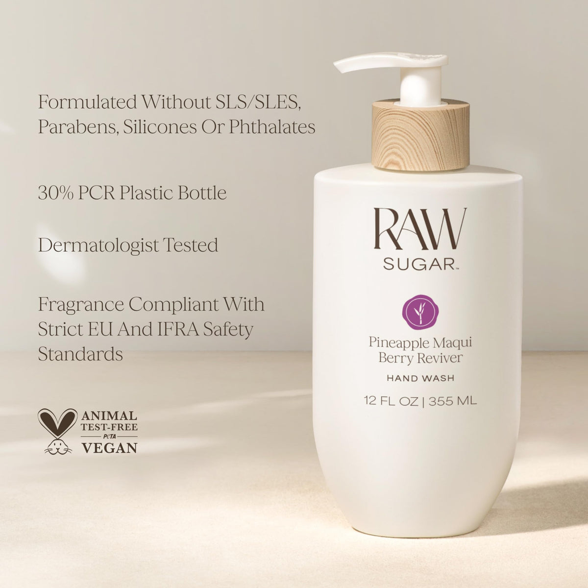 RAW SUGAR Pineapple Maqui Berry hand wash foamy lather on hands