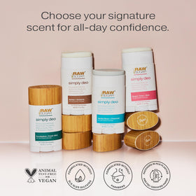 RAW SUGAR Simply Deo on bathroom counter for everyday freshness