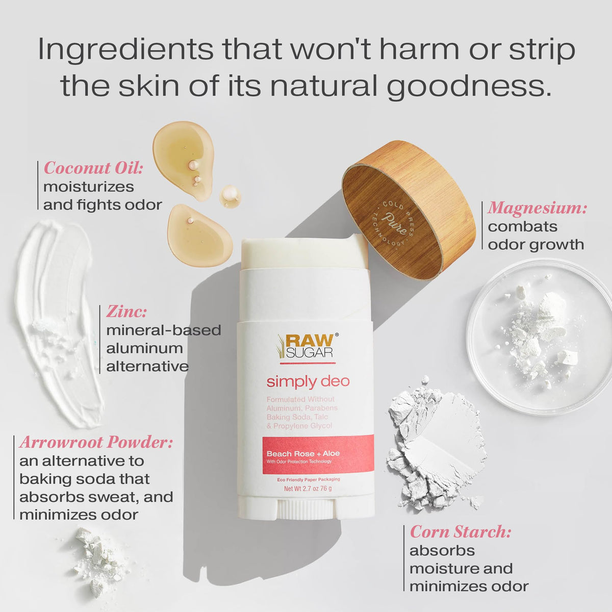 RAW SUGAR Simply Deo stick close-up demonstrates smooth glide for comfortable use