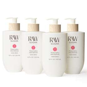 RAW SUGAR Watermelon Mint hand wash bottle delivers a refreshing daily cleanse