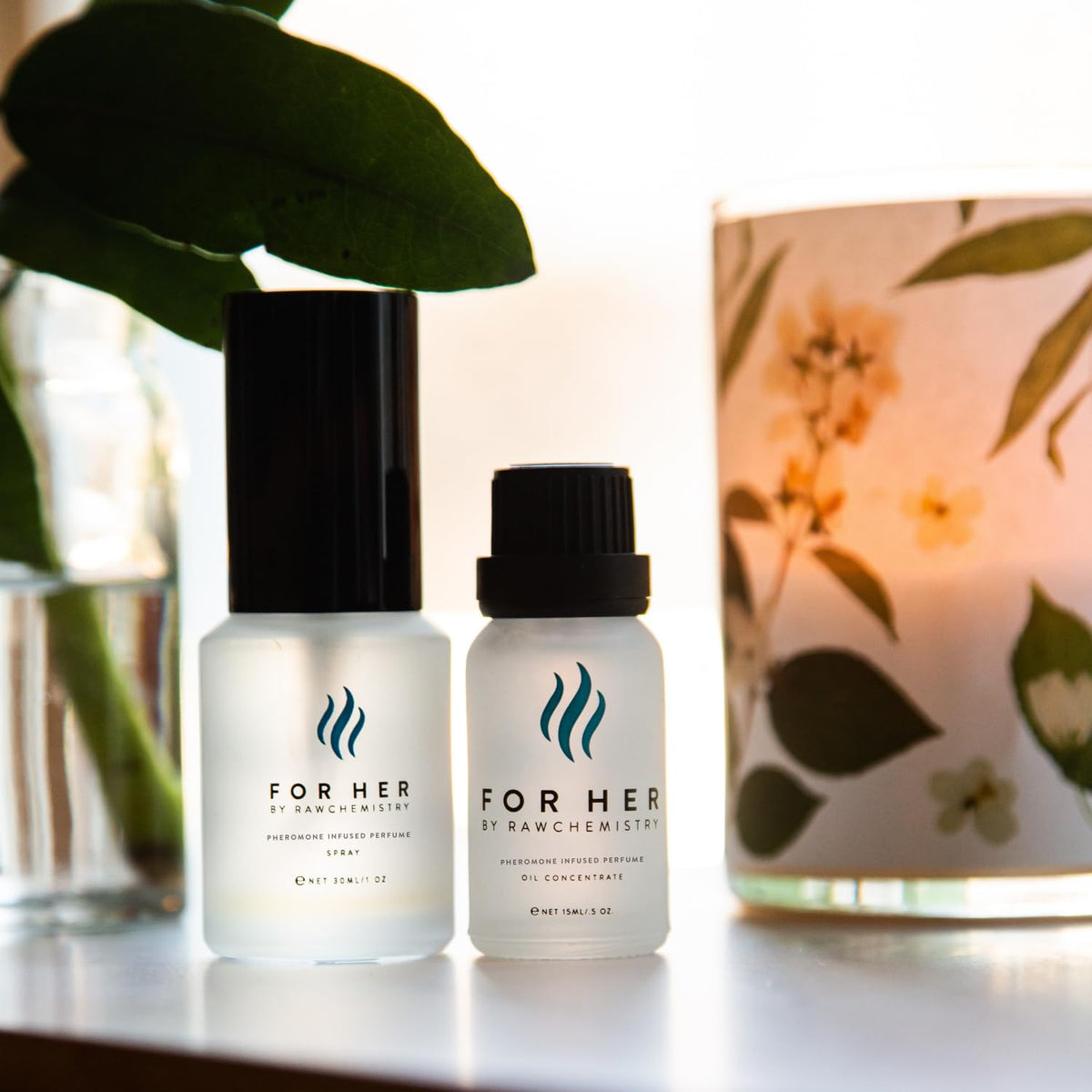 RawChemistry For Her bottle with cap closed ideal for travel-friendly scent