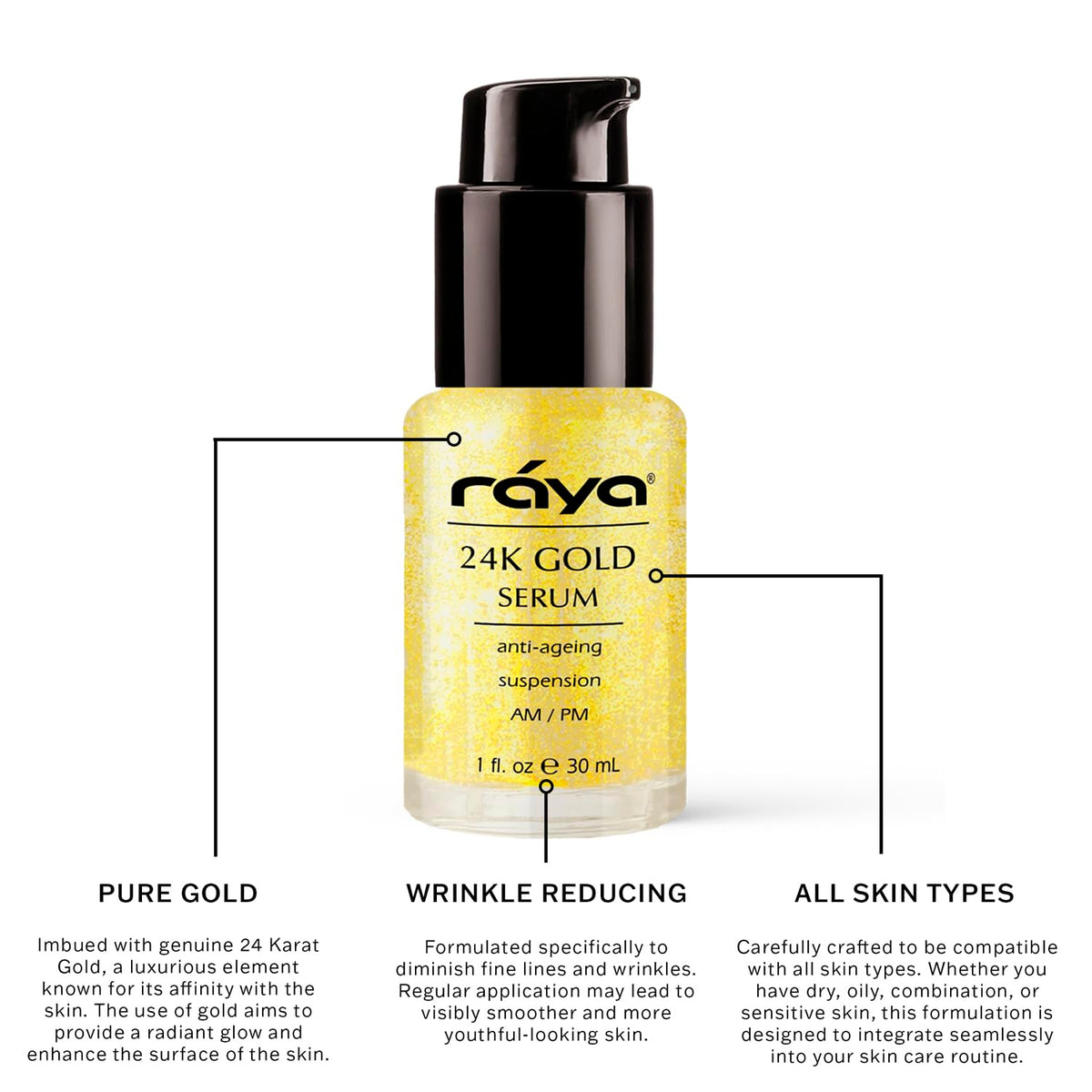 Raya 24K Gold Serum droplet close-up ready for daily use