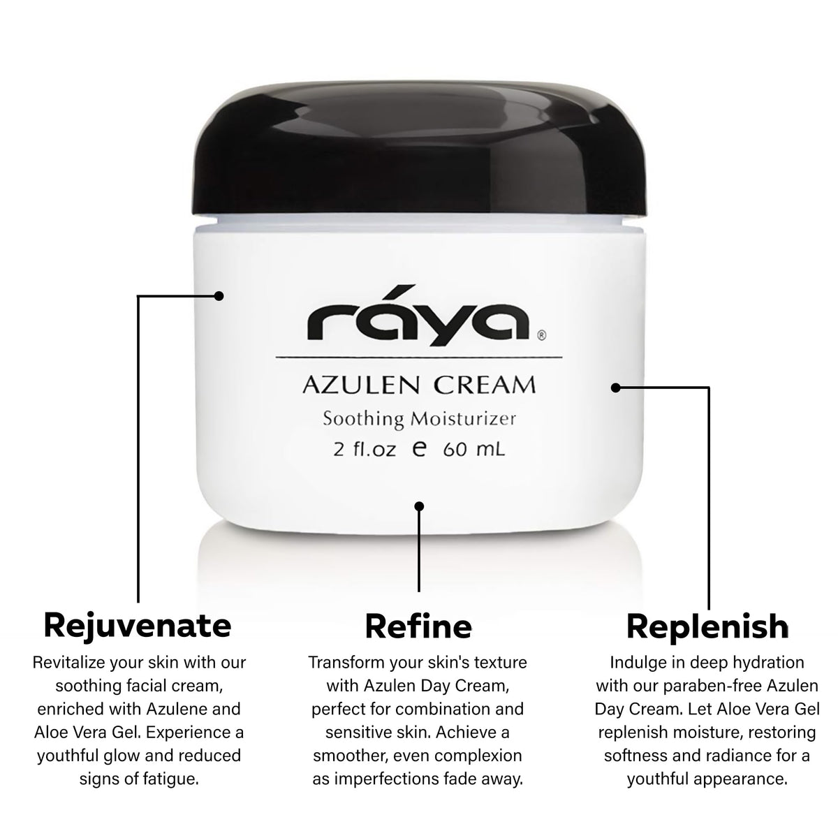 Raya Azulen Cream application on skin demonstrates even moisture.