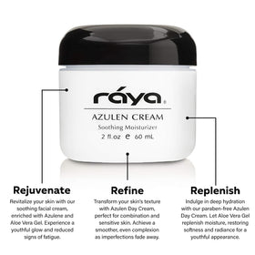 Raya Azulen Cream application on skin demonstrates even moisture.