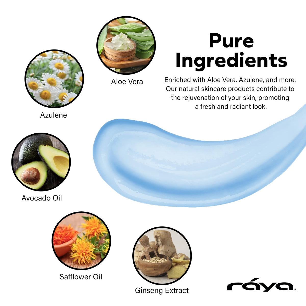 Raya Azulen Cream jar close-up showing azulene soothing formula.