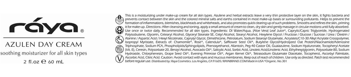 Raya Azulen Cream packaging highlights clean, cruelty-free formula.