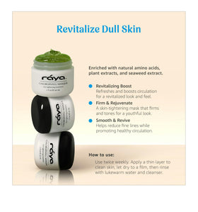 Raya Chlorophyll Masque application swatch on skin showing soothing, hydrating use before bed.