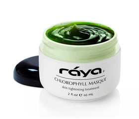 Raya Chlorophyll Masque packaging closeup highlighting clean beauty and cruelty-free skincare for all skin types.