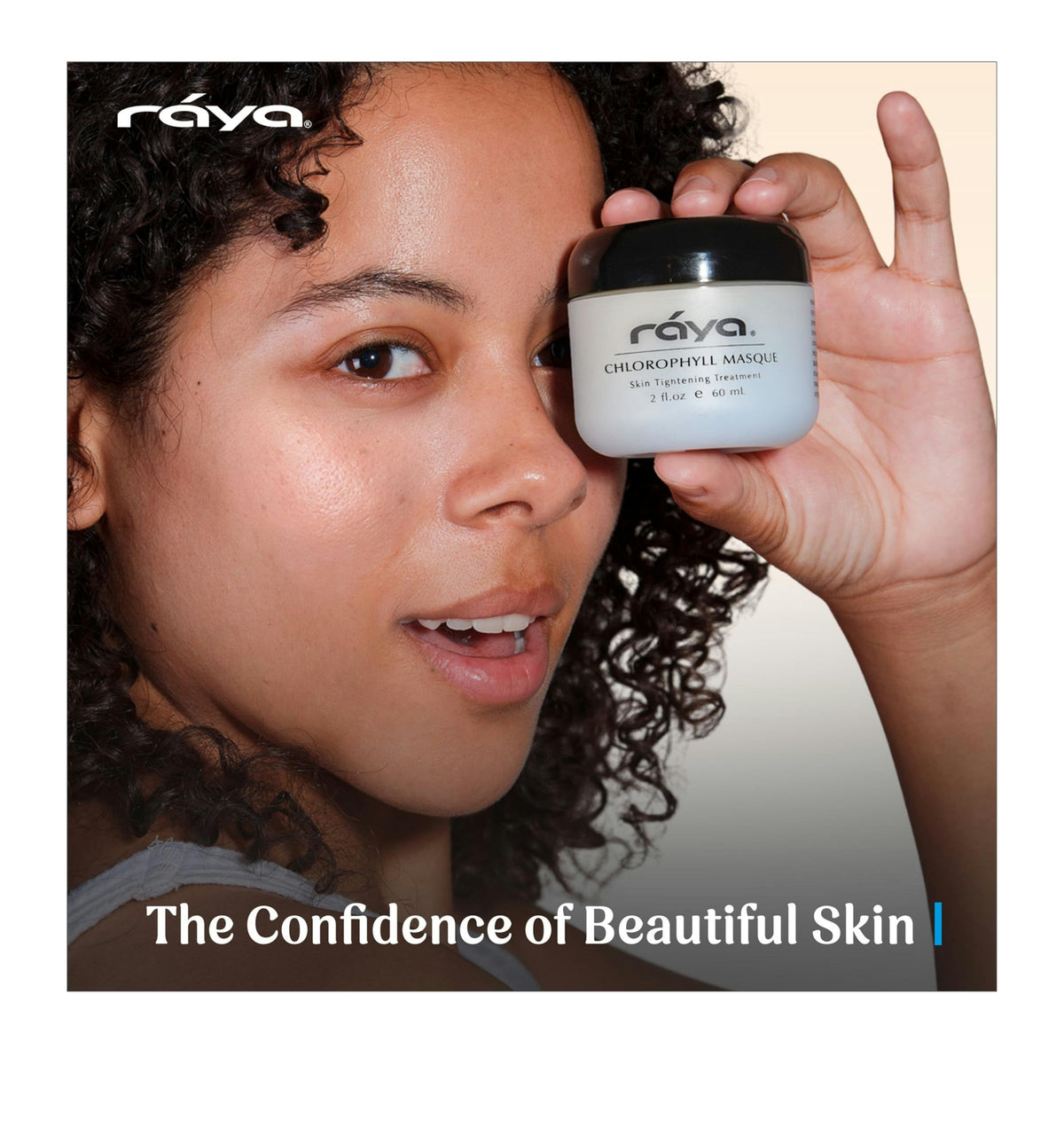 Raya Chlorophyll Masque product shot on vanity shows quick, tangible tightening effect.