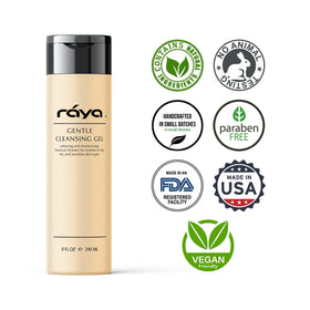 Raya Gentle Facial Cleansing Gel paraben-free badge on packaging