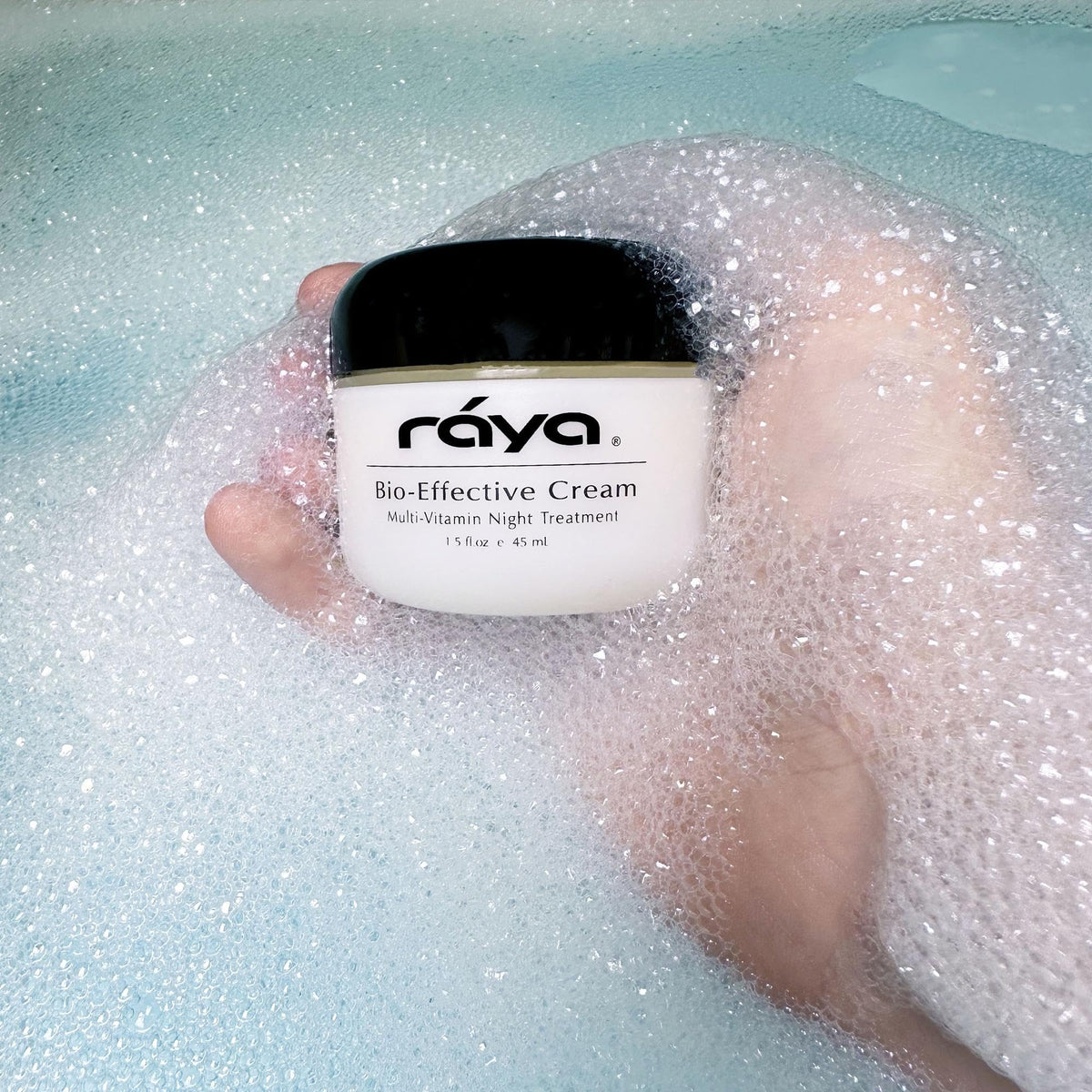 Raya Spa night cream tub packaging highlights cruelty-free and USA-made values.