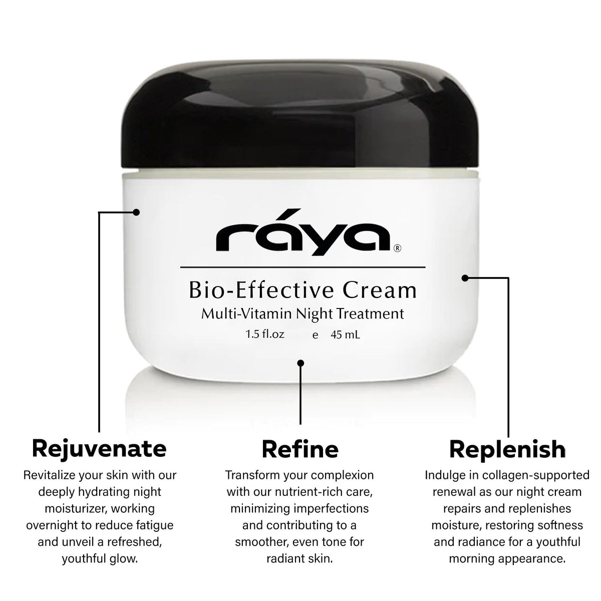 Raya Spa bio-effective night cream texture close-up aiding overnight firming.