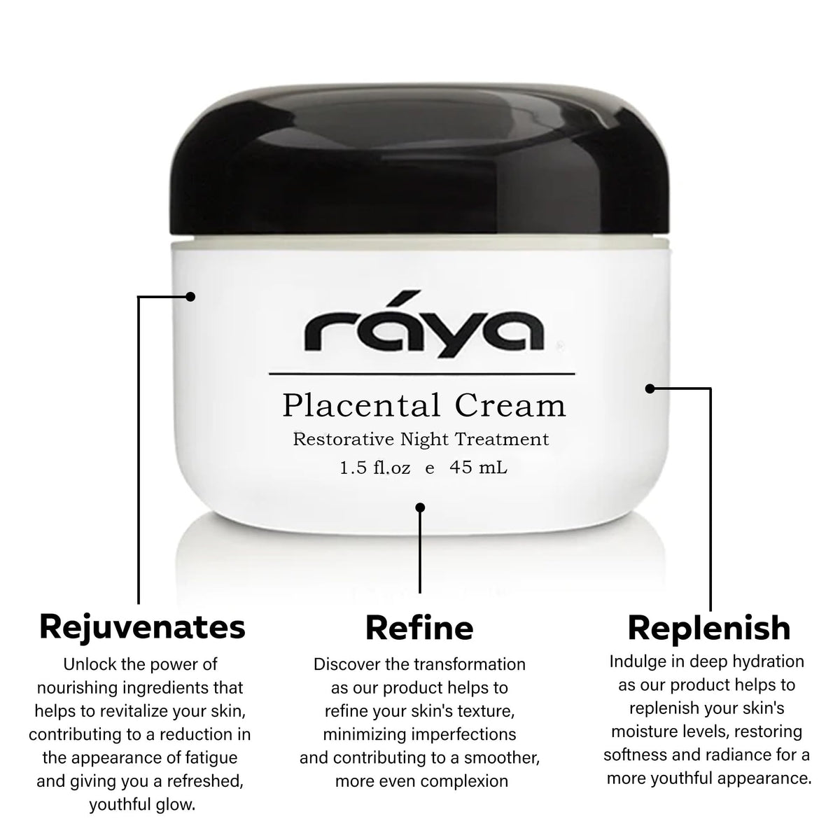 Raya Spa Placental Cream application on face demonstrates smooth, restorative feel.