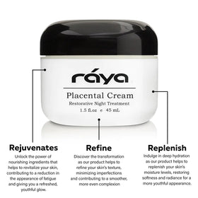 Raya Spa Placental Cream application on face demonstrates smooth, restorative feel.